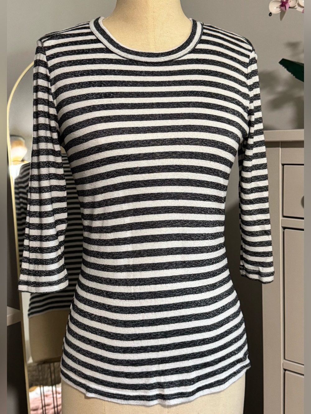 Michael Stars for Anthropologie Metallic Stripe 3/4 Sleeve Top M/L